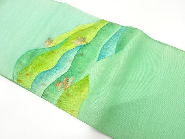 山並に樹木模様織り出し　紬　名古屋帯